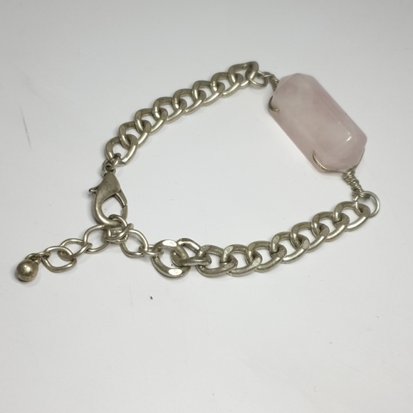 Silver tone chain and Pink quartz braclet - Picture 4 of 8